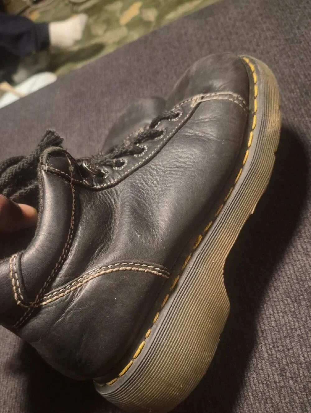 Dr. Martens Black Leather Lace-Up Men’s Ankle Boots with Yellow Stitching